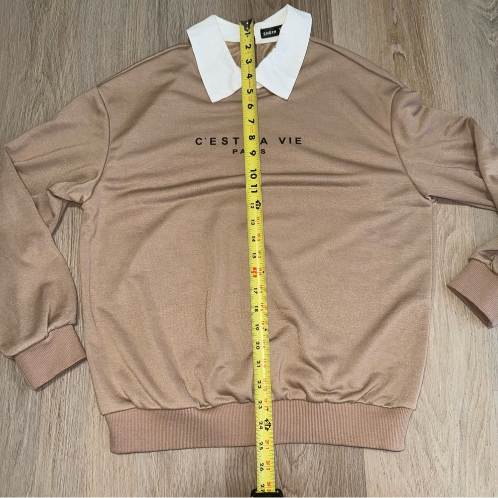 Cést La Vie Paris Tan & White Collared Long Sleeve Shirt by SHEIN - Size XS - Picture 6 of 7